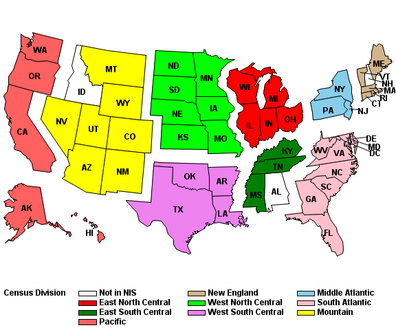 Figure 2 displays a U.S. map illustrating 2017 NIS States by Census Division and Census Region, as described in text below figure.